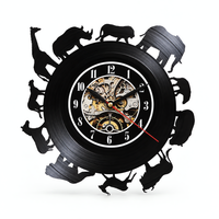 African Safari Vinyl Record Wall Clock with Elephant, Rhino & Lion