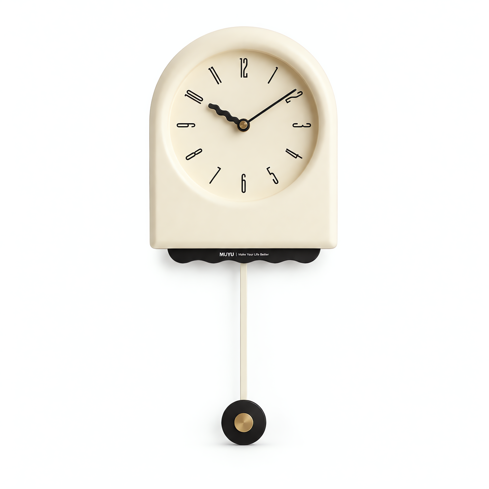 Beige Minimalist Arched Pendulum Wall Clock