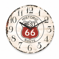Vintage Route 66 Silent Wooden Wall Clock, 23 cm
