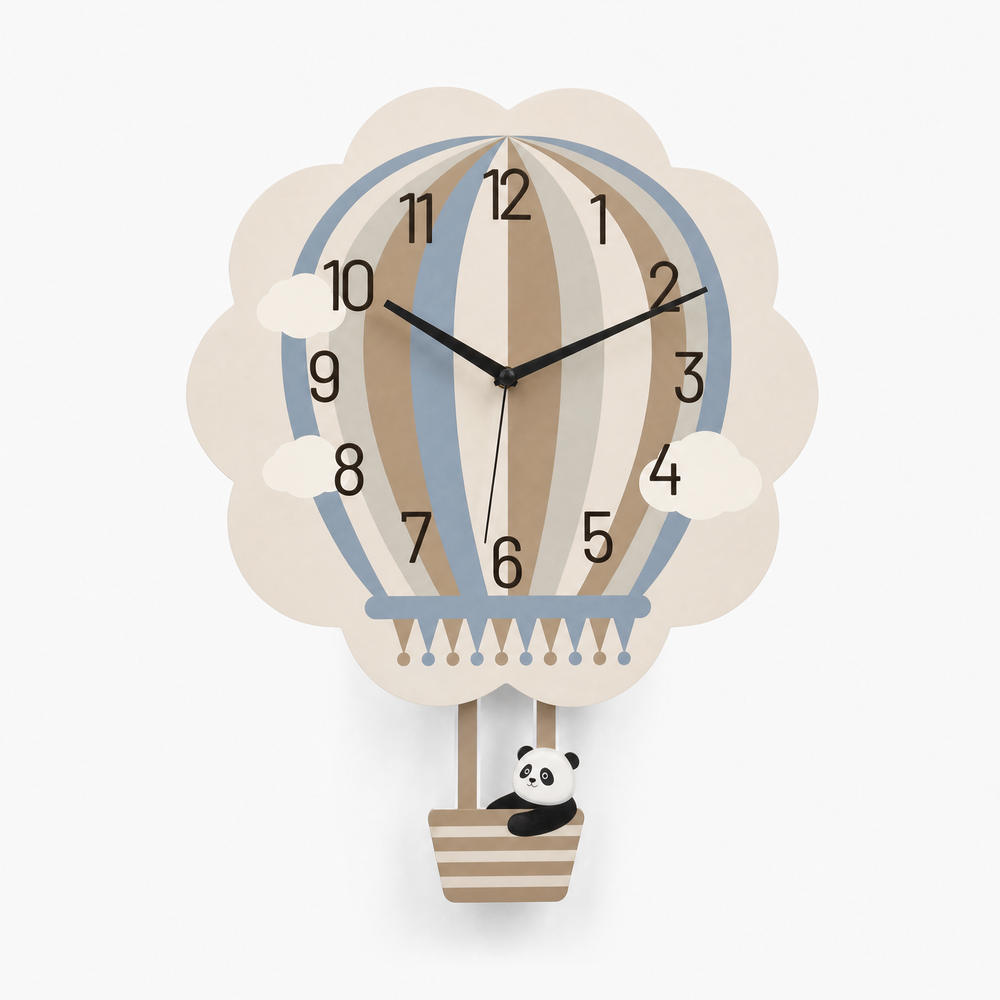 Panda Hot Air Balloon Wall Clock