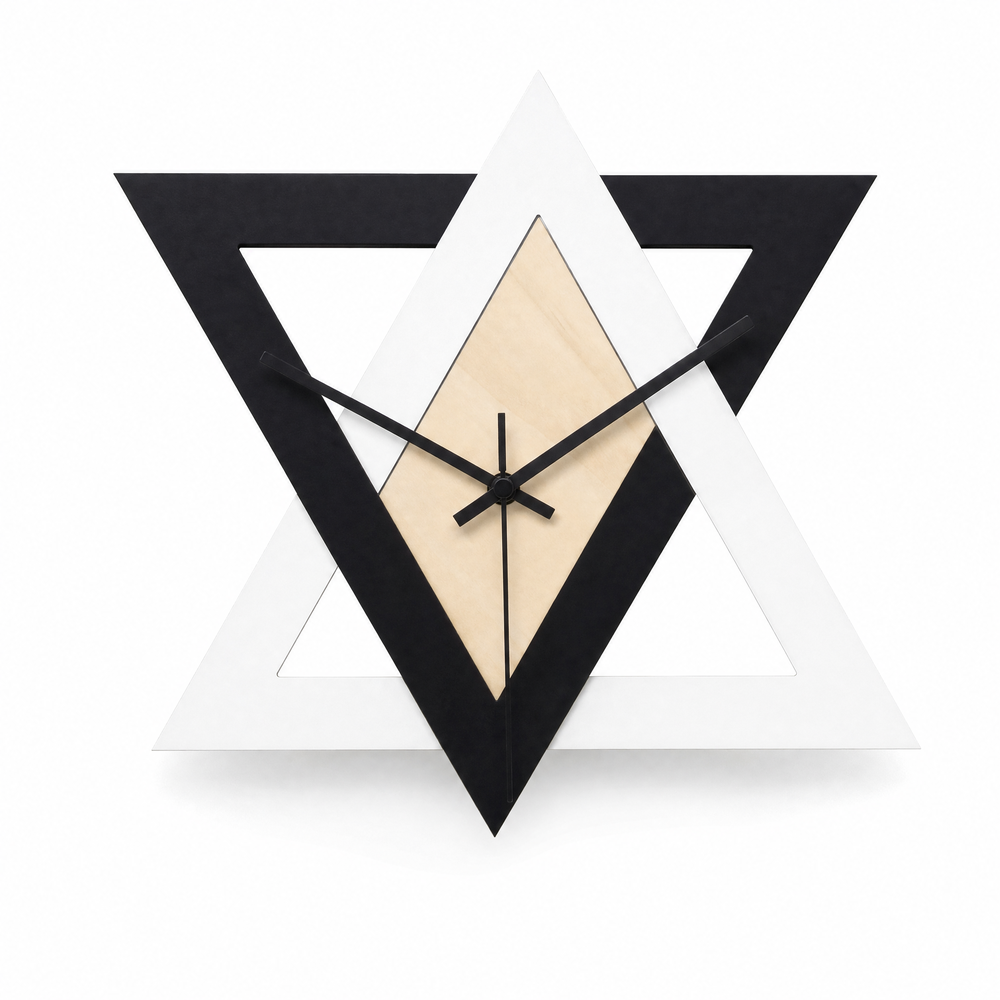 Black & White Geometric Triangle Wall Clock, 30 cm