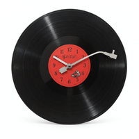 Black Vinyl Record Wall Clock with Red Centre Dial