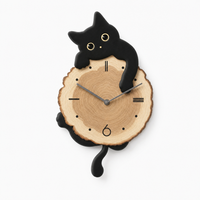 Wooden Clock Cat Design Kids Silent