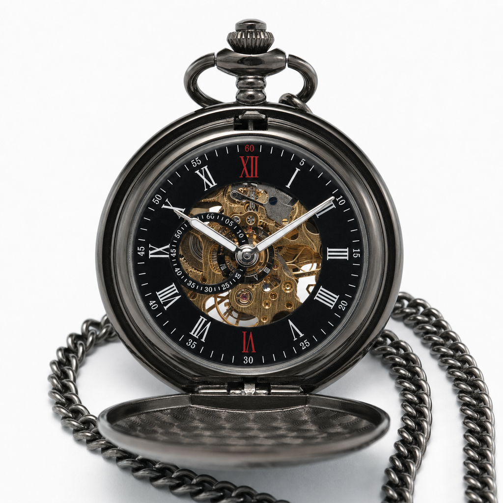 Mechanical Skeleton Open Face Pocket Watch