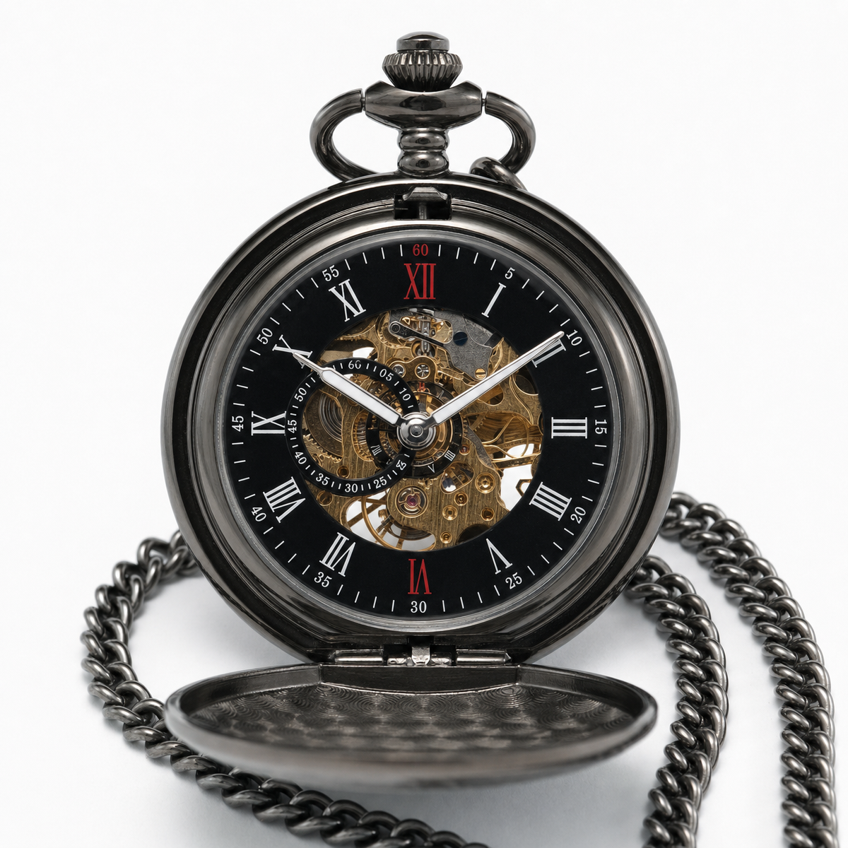 Mechanical Skeleton Open Face Pocket Watch