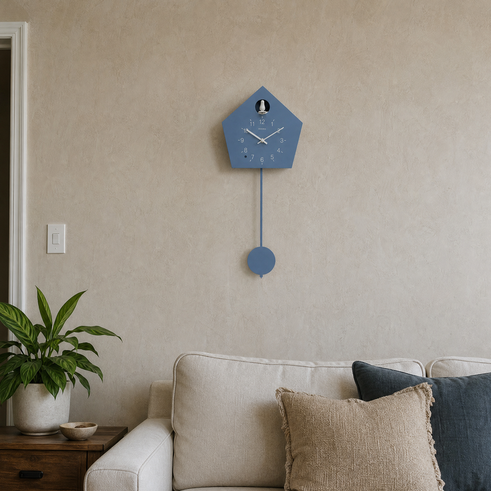 Living Room Wall Clocks Blue Wooden