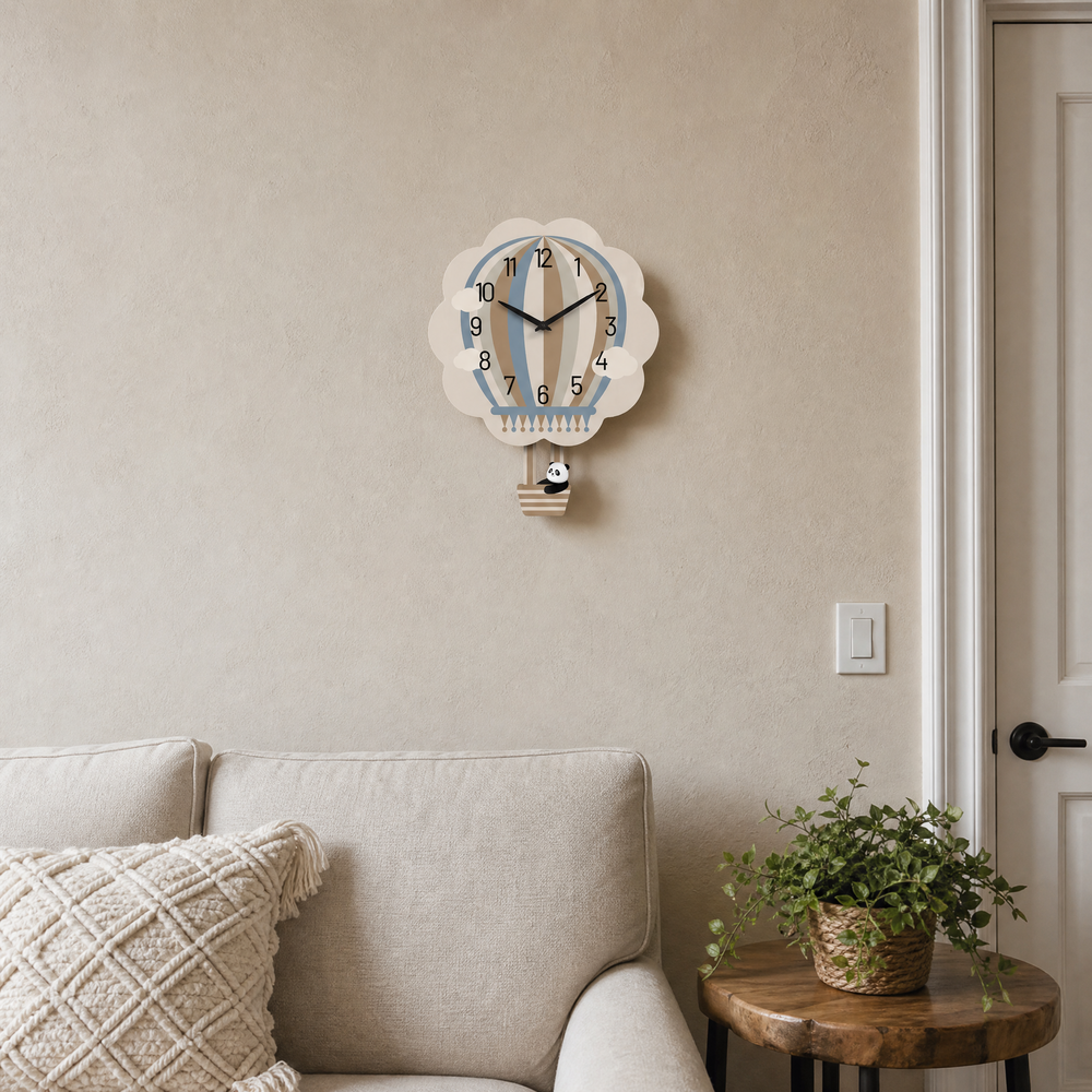 Panda Hot Air Balloon Wall Clock