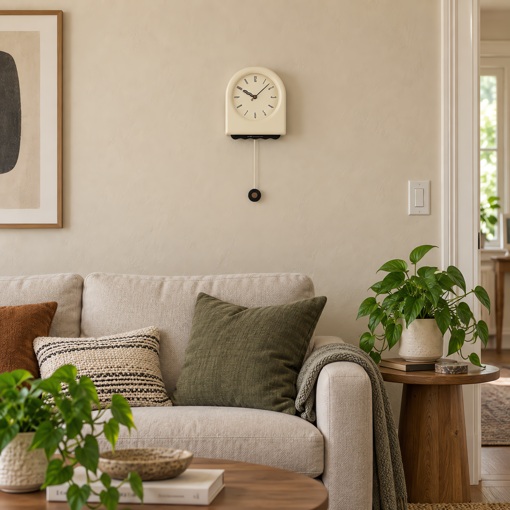 Beige Minimalist Arched Pendulum Wall Clock