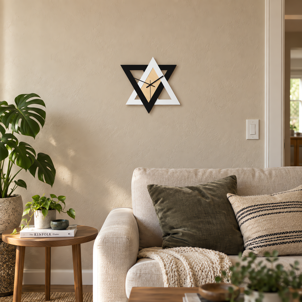 Black & White Geometric Triangle Wall Clock, 30 cm