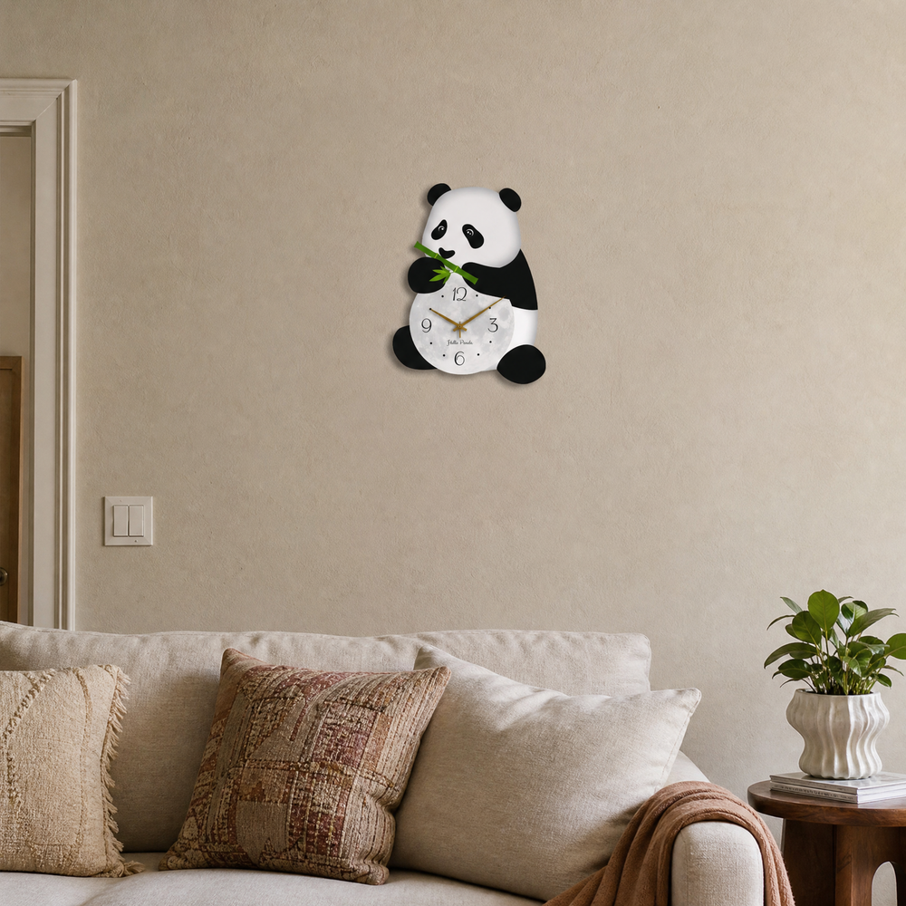 Black Clock For Wall Panda Shaped