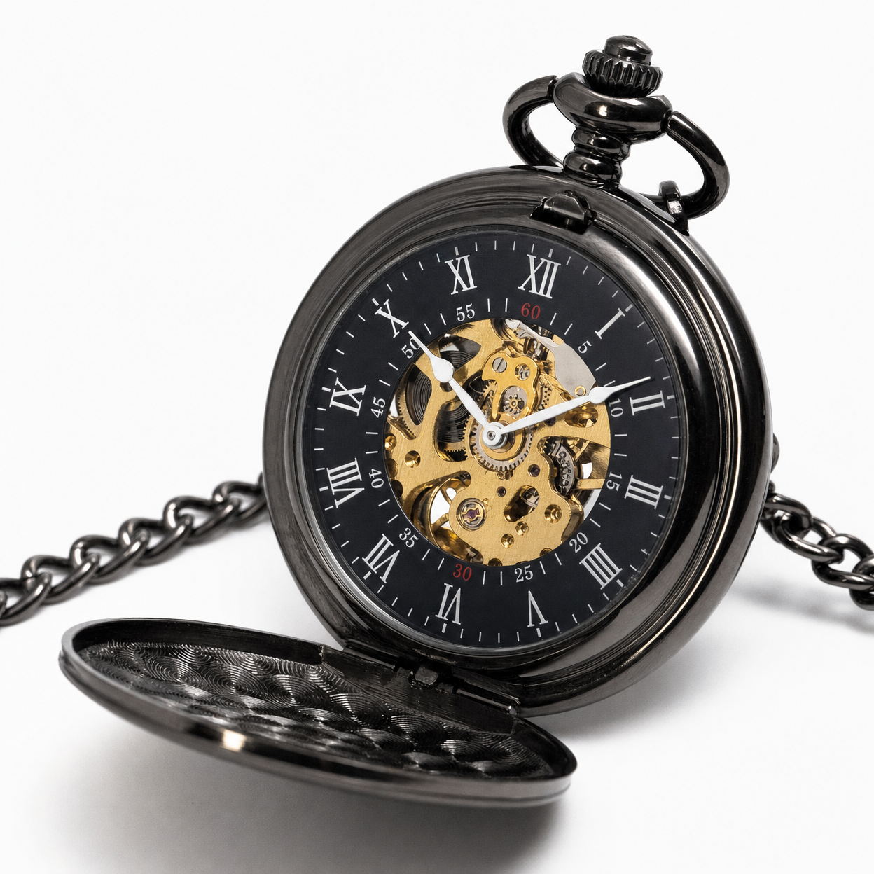 Mechanical Skeleton Open Face Pocket Watch