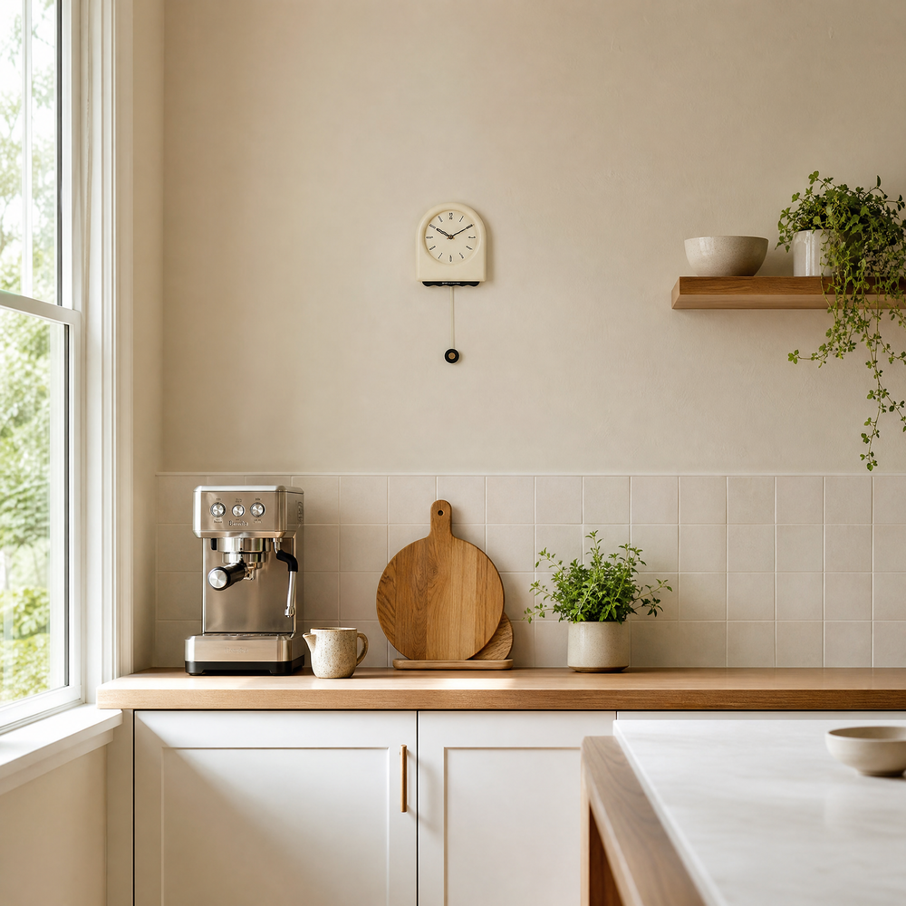 Beige Minimalist Arched Pendulum Wall Clock