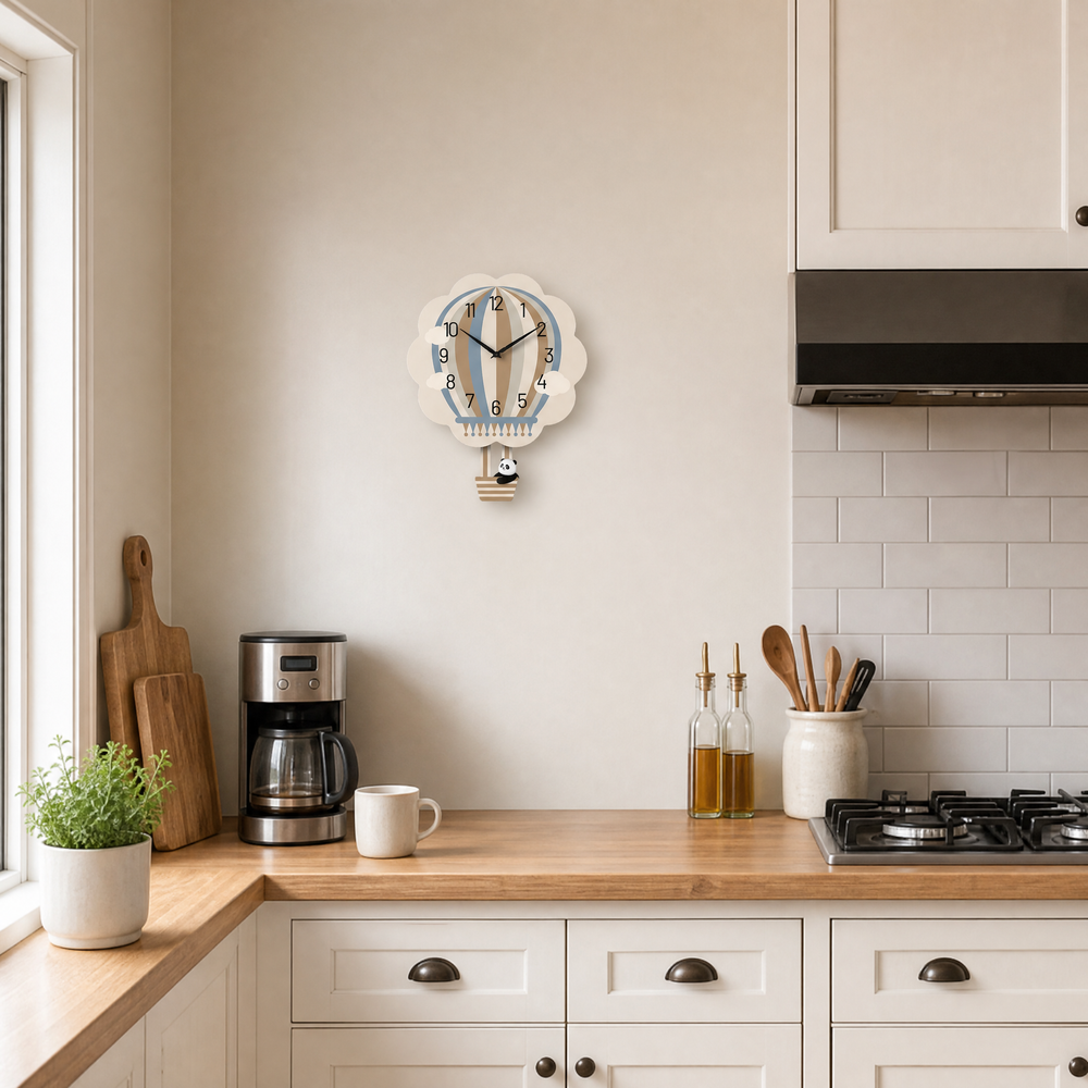 Panda Hot Air Balloon Wall Clock