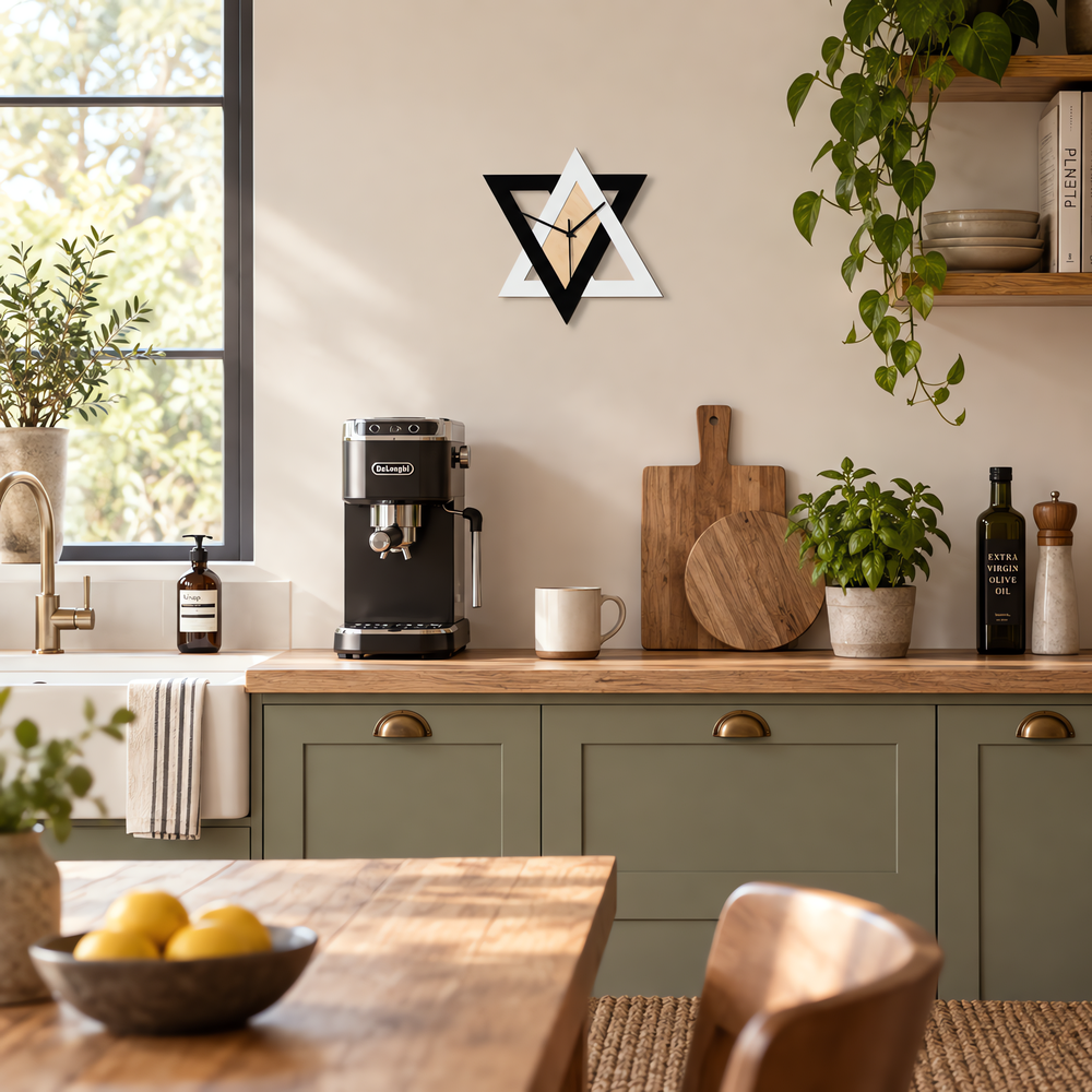 Black & White Geometric Triangle Wall Clock, 30 cm