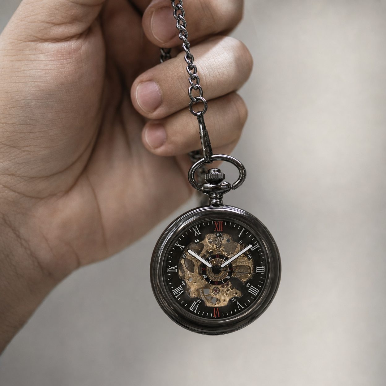 Mechanical Skeleton Open Face Pocket Watch