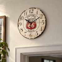 Vintage Route 66 Silent Wooden Wall Clock, 23 cm