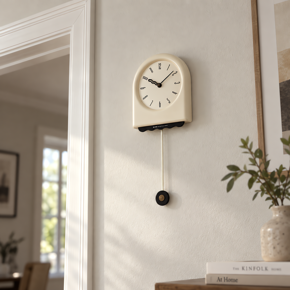 Beige Minimalist Arched Pendulum Wall Clock