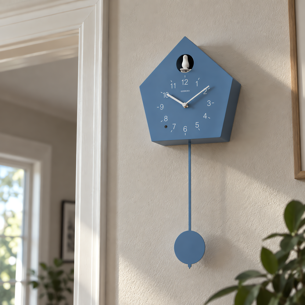 Living Room Wall Clocks Blue Wooden