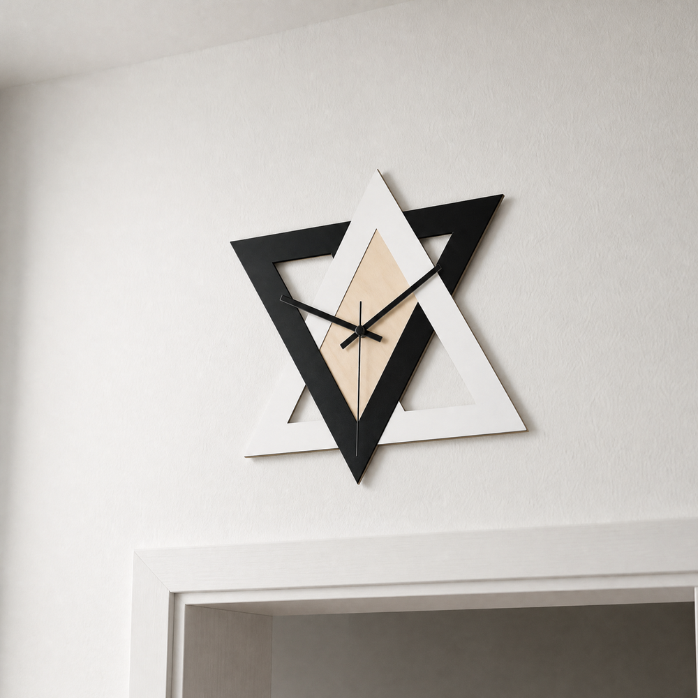 Black & White Geometric Triangle Wall Clock, 30 cm