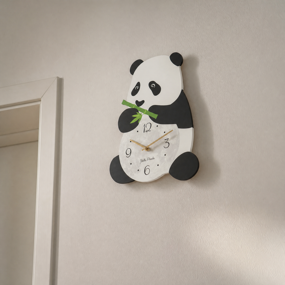 Black Clock For Wall Panda Shaped