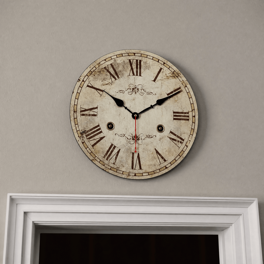 Vintage Silent Wooden Wall Clock with Roman Numerals