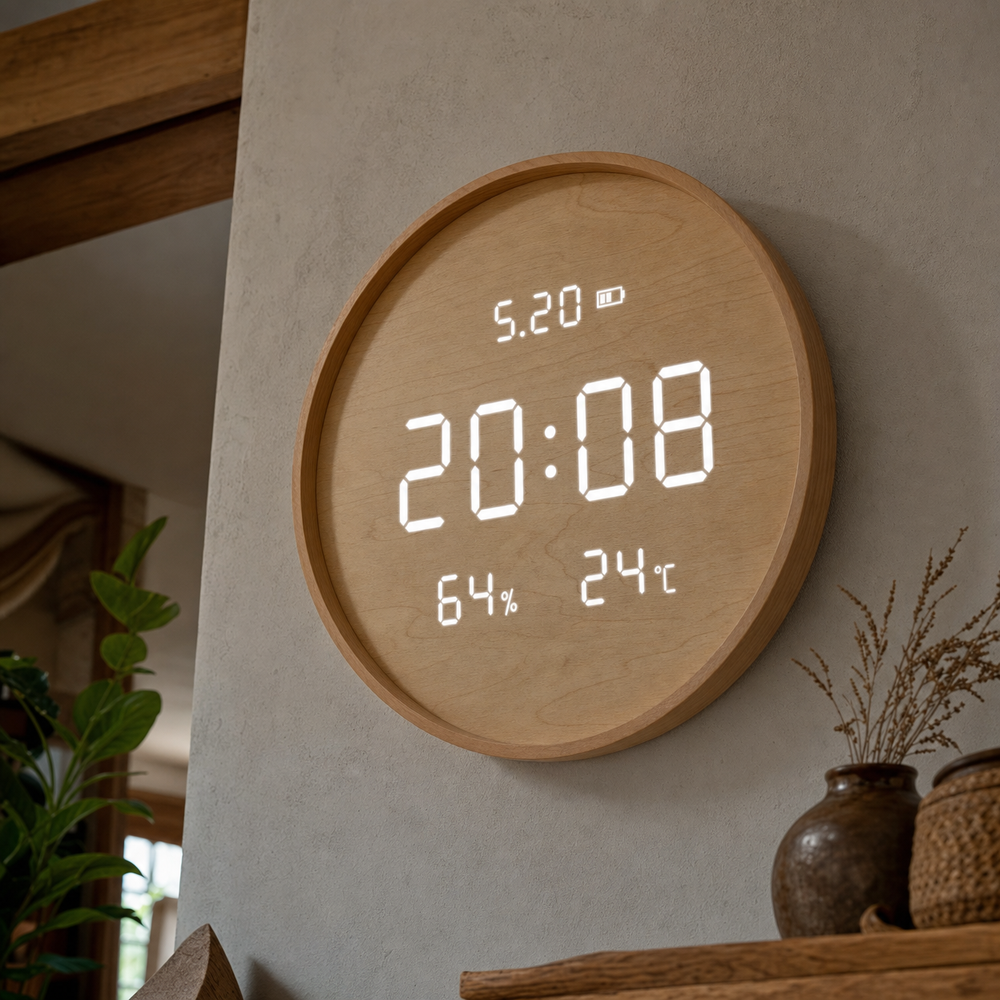 Digital Wooden Wall Clock Silent