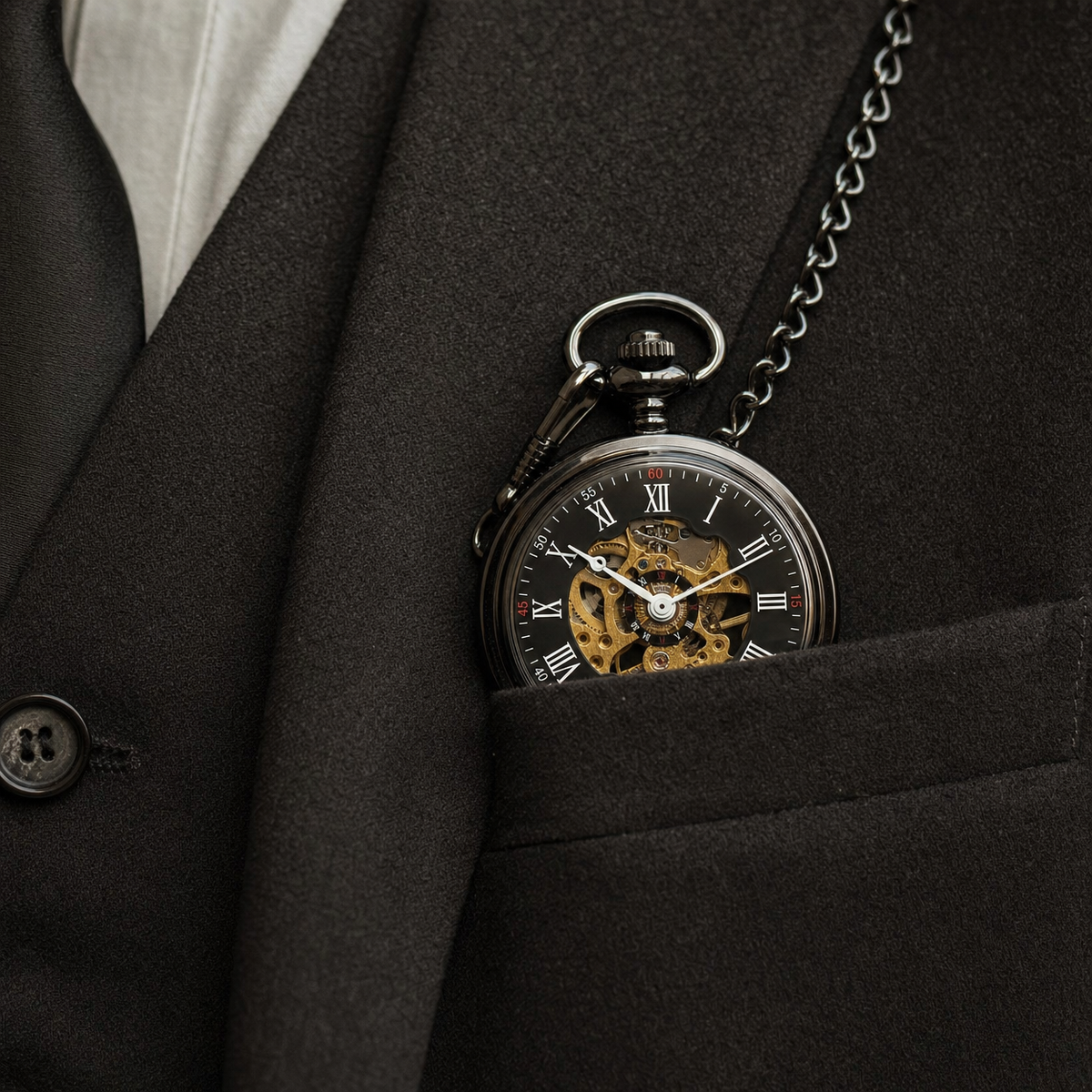 Mechanical Skeleton Open Face Pocket Watch