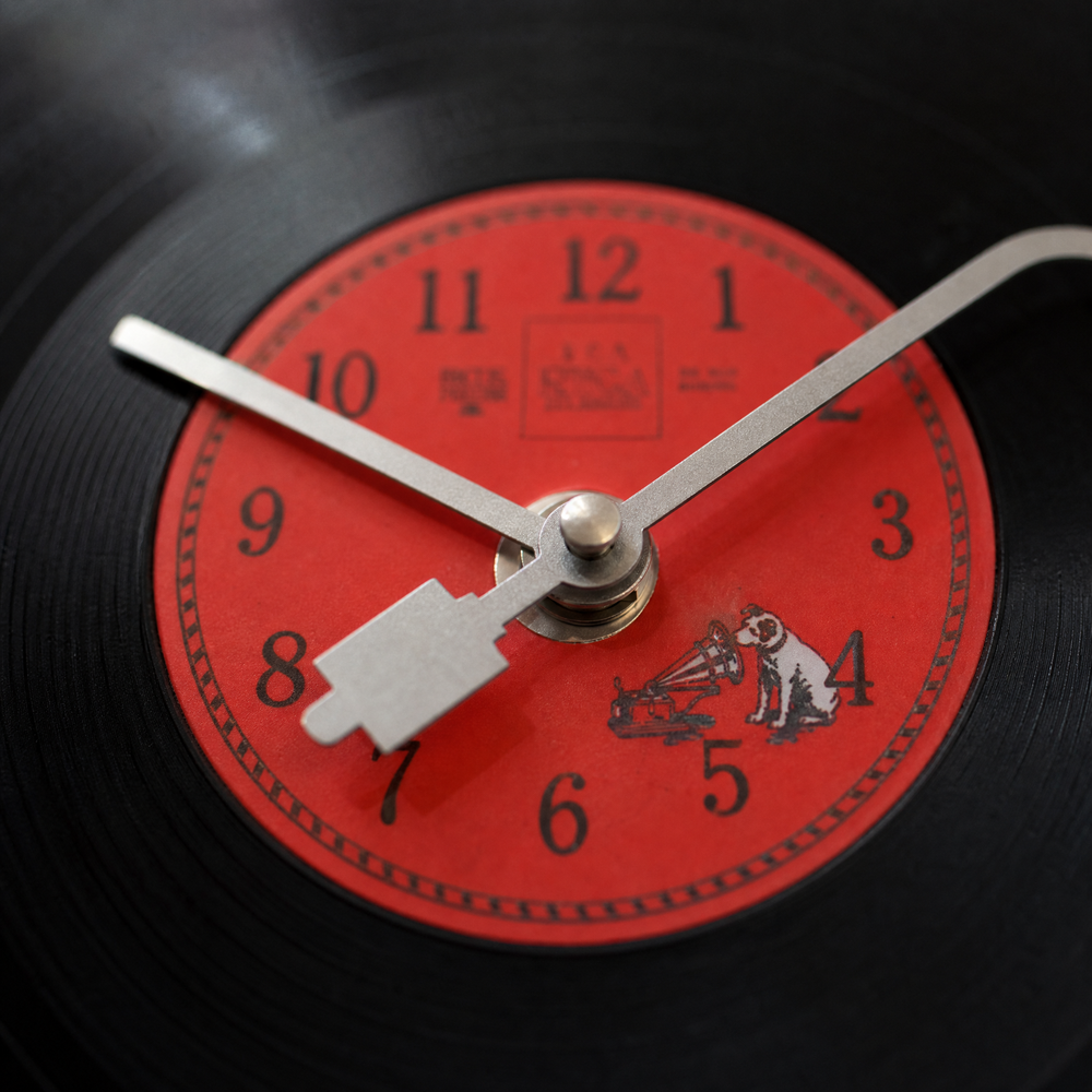 Black Vinyl Record Wall Clock with Red Centre Dial
