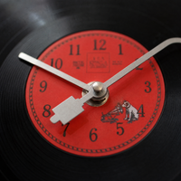 Black Vinyl Record Wall Clock with Red Centre Dial