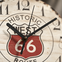 Vintage Route 66 Silent Wooden Wall Clock, 23 cm