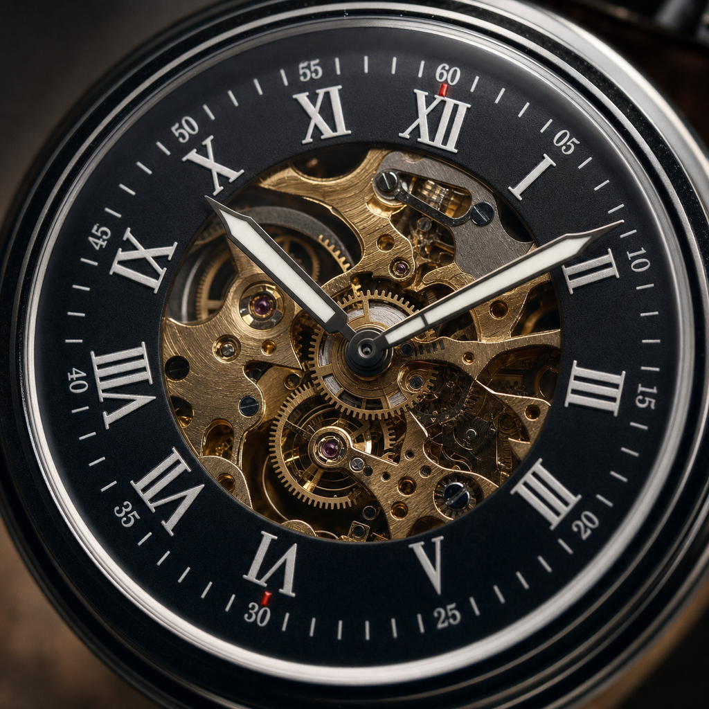 Mechanical Skeleton Open Face Pocket Watch