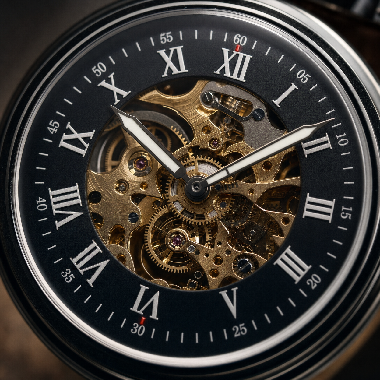Mechanical Skeleton Open Face Pocket Watch