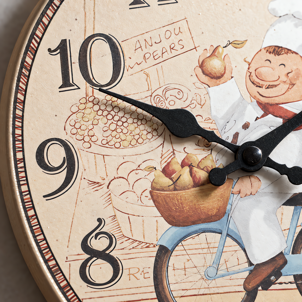 Retro Wooden Chef Wall Clock with Silent Quartz Movement