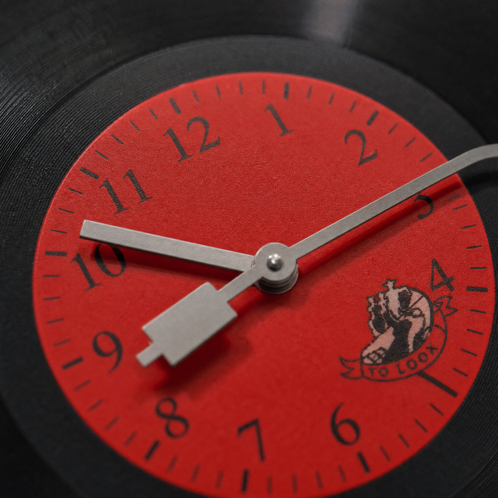 Black Vinyl Record Wall Clock with Red Centre Dial