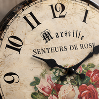 Vintage Floral Rose Round Wooden Wall Clock