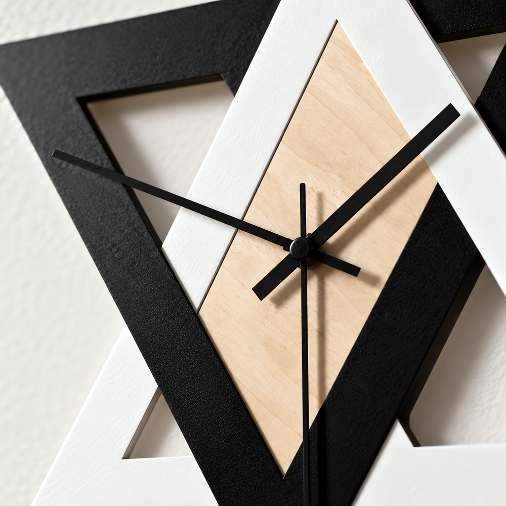 Black & White Geometric Triangle Wall Clock, 30 cm