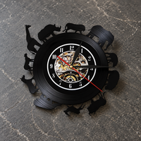 African Safari Vinyl Record Wall Clock with Elephant, Rhino & Lion