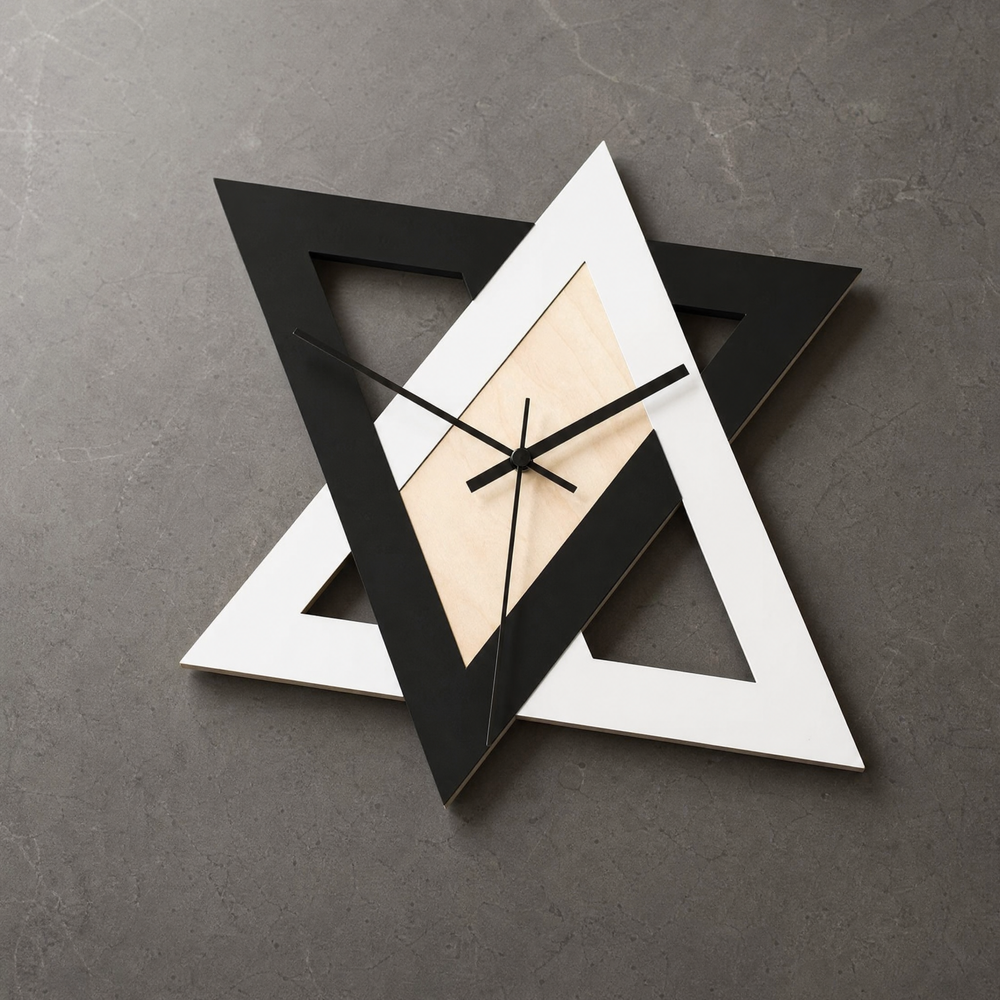 Black & White Geometric Triangle Wall Clock, 30 cm