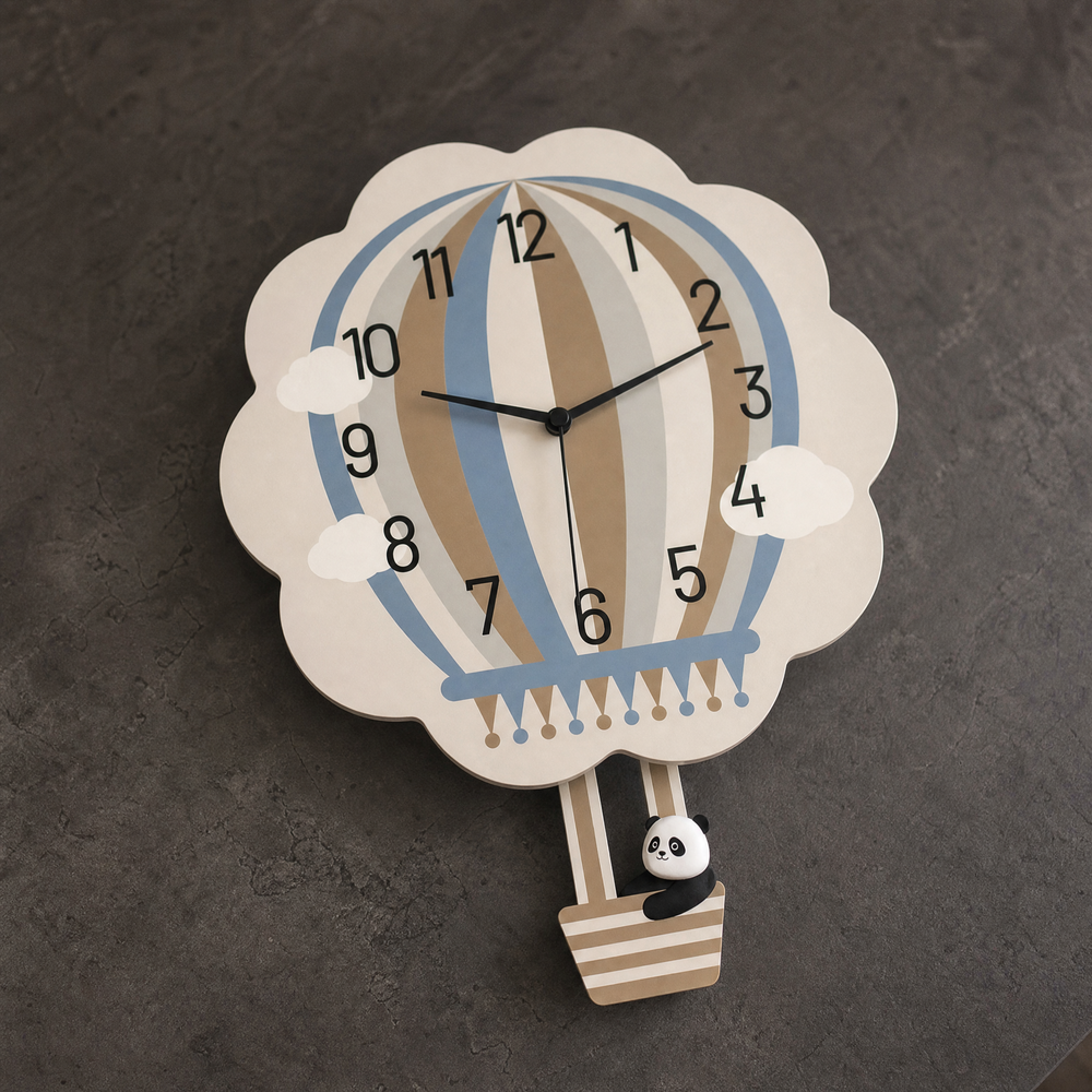 Panda Hot Air Balloon Wall Clock
