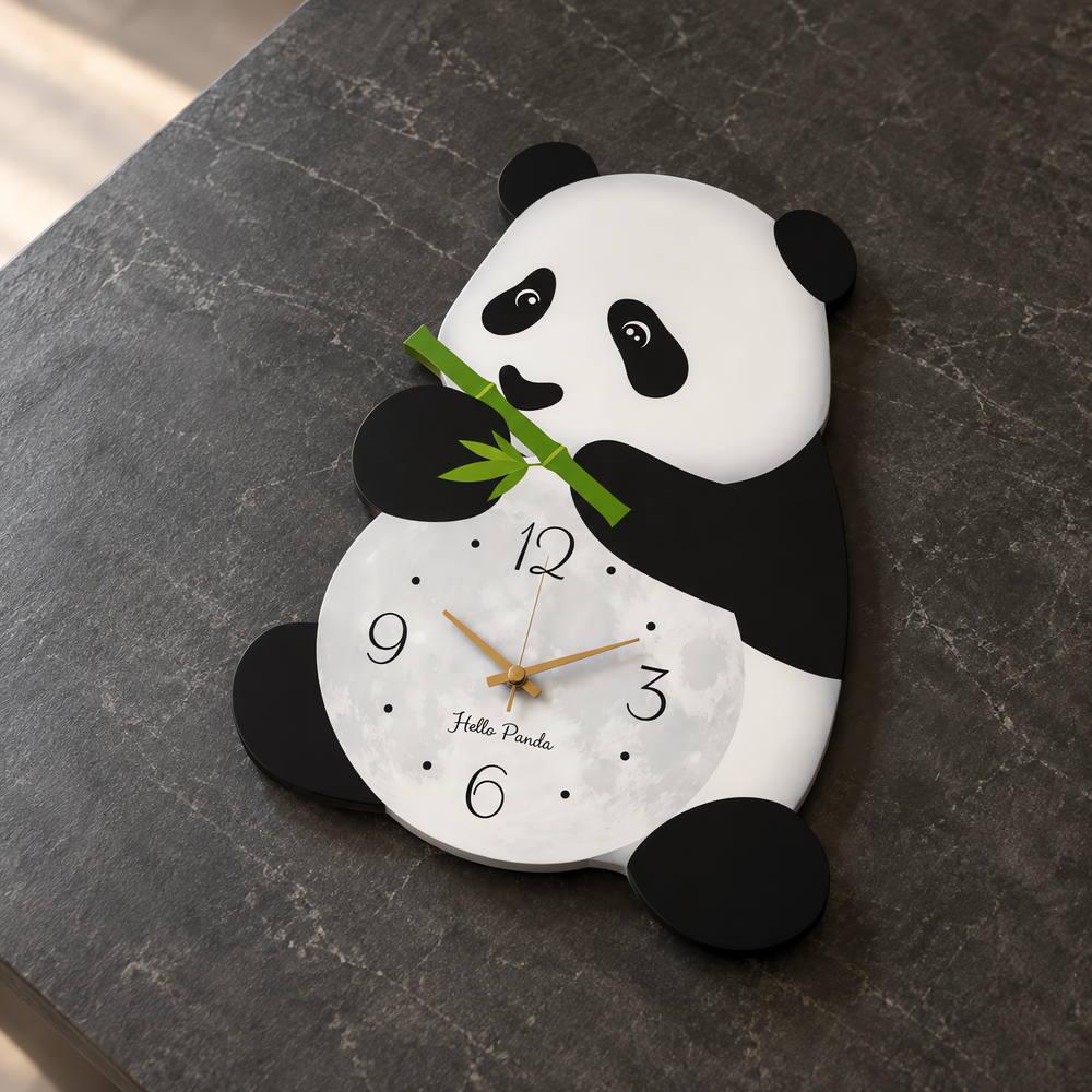 Black Clock For Wall Panda Shaped