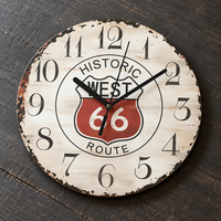 Vintage Route 66 Silent Wooden Wall Clock, 23 cm