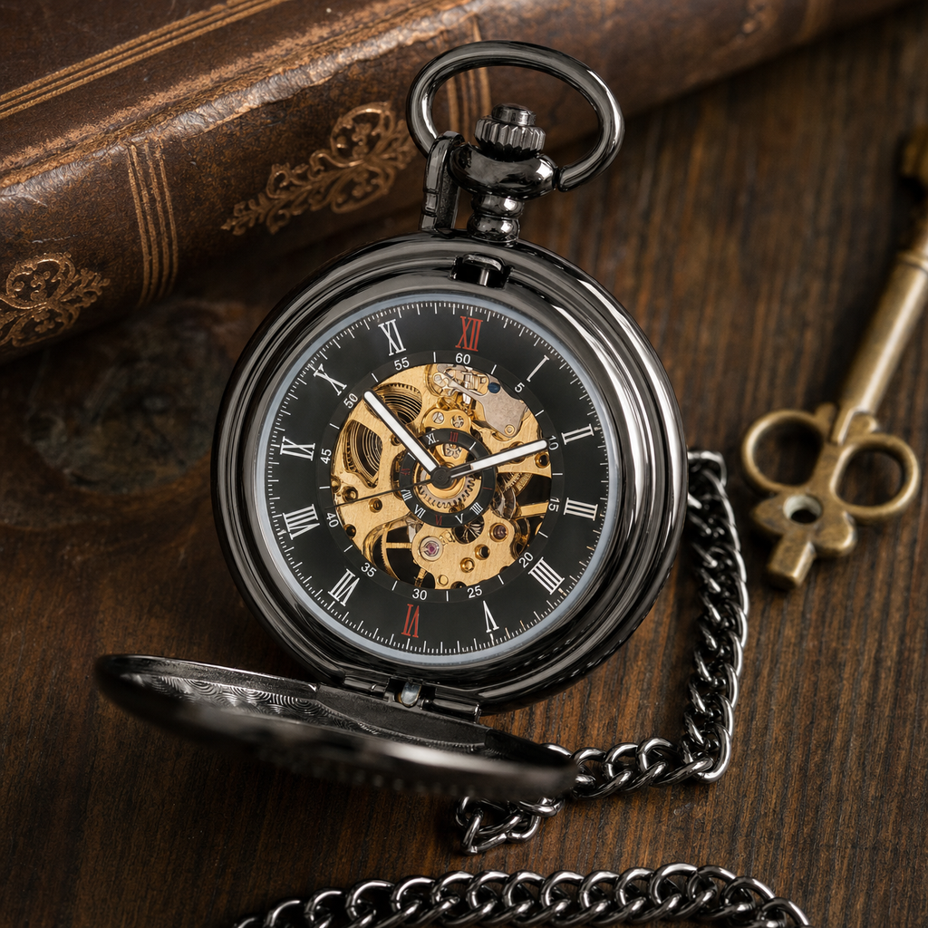 Mechanical Skeleton Open Face Pocket Watch