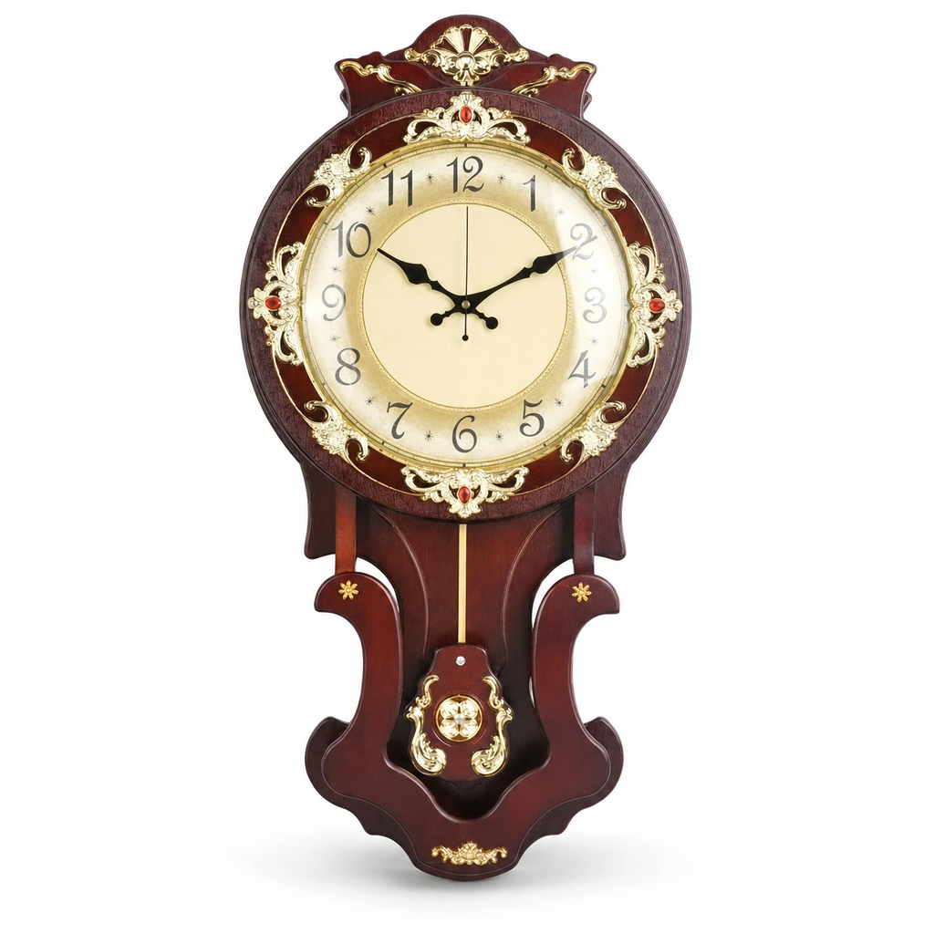Vintage Wooden Wall Clock Silent Pendulum
