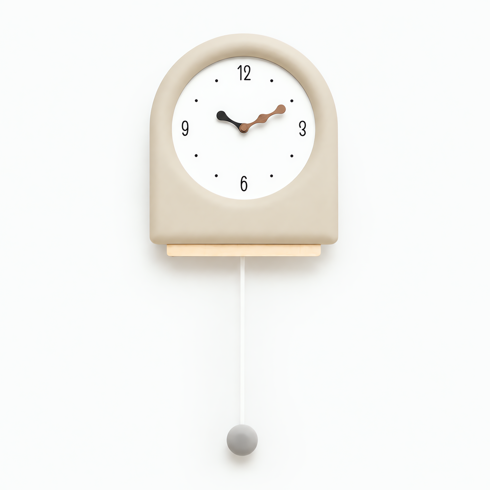 Beige Minimalist Arched Pendulum Wall Clock