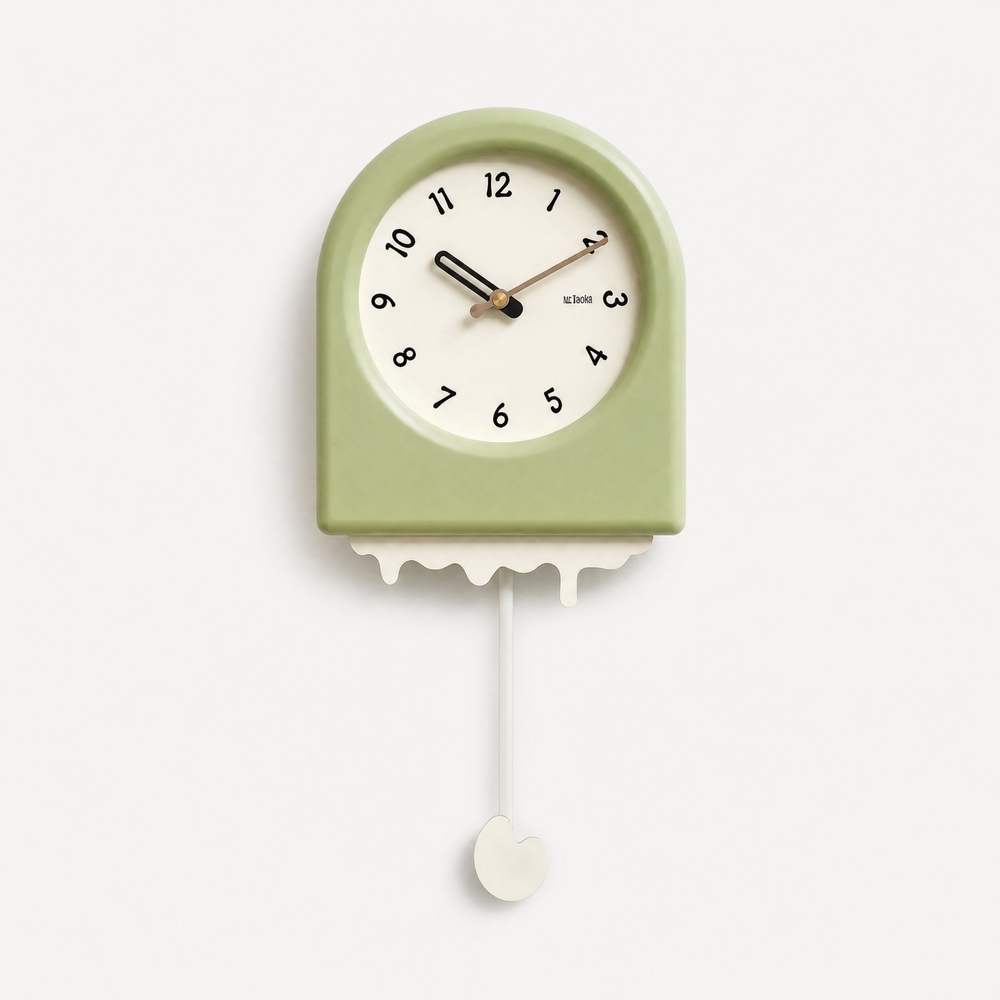 Beige Minimalist Arched Pendulum Wall Clock