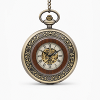 Wooden Bezel Skeleton Pocket Watch