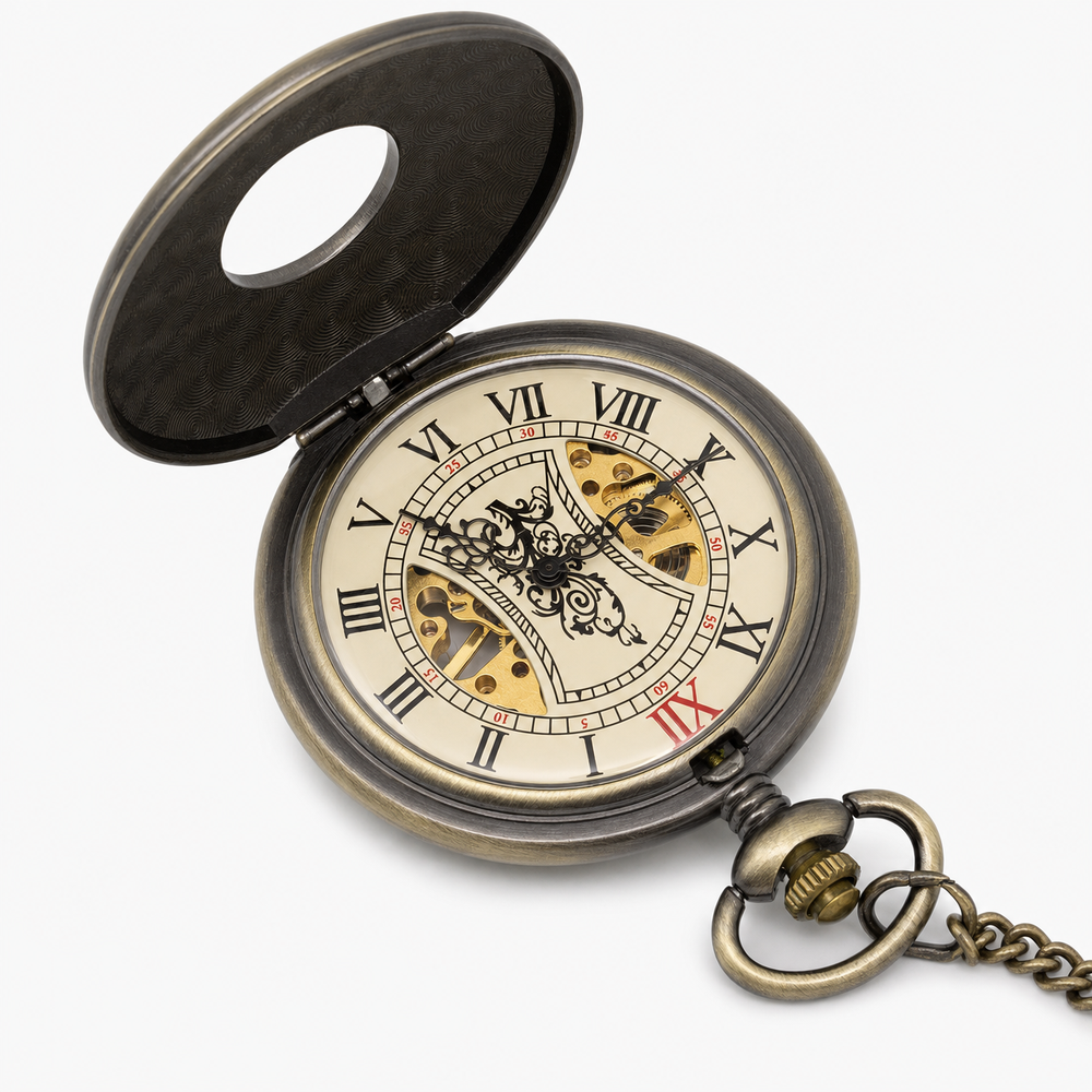 Wooden Bezel Skeleton Pocket Watch
