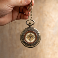 Wooden Bezel Skeleton Pocket Watch