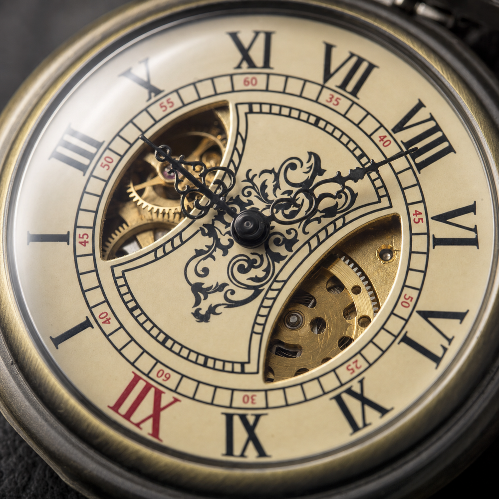 Wooden Bezel Skeleton Pocket Watch