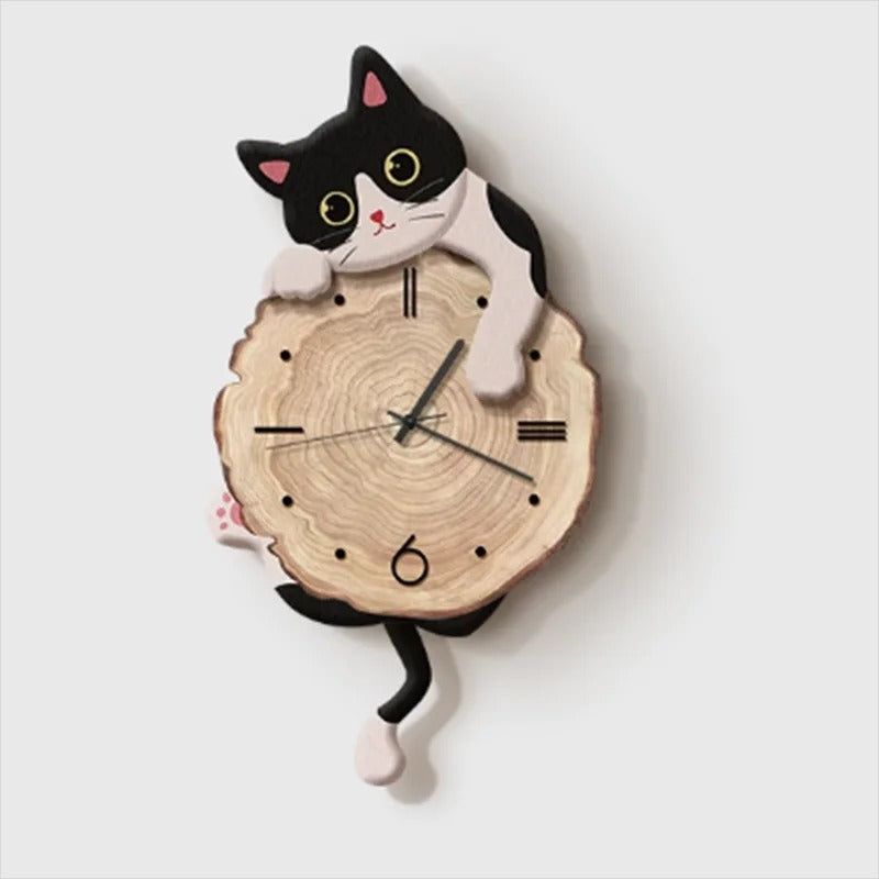 Wooden Clock Cat Design Kids Silent